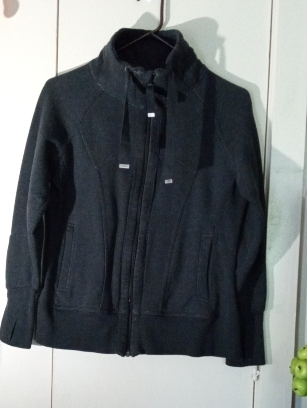 Mondetta Women's Funnel Neck Dark Charcoal Bomber Jacket Thumb Holes Medium